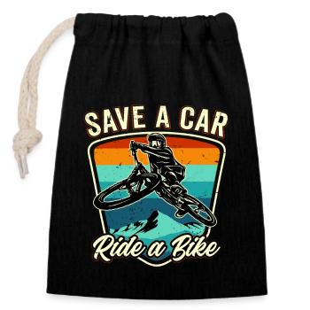Save A Car - Ride A Bike - Closable cotton gift bag (14x20cm) - black - Front
