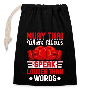 Muay Thai où les coudes sont plus éloquents que les mots - Sac cadeau en coton avec cordon (14 x 20 cm) - noir - Devant