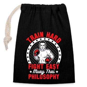 S’entraîner, combattre, facile, philosophie du muay thai - Sac cadeau en coton avec cordon (14 x 20 cm) - noir - Devant