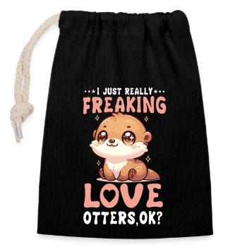 Entzückende Ottergrafik für niedliche Otter-Enthusiasten - Verschließbarer Geschenkbeutel aus Baumwolle (14x20cm) - Schwarz - Vorne