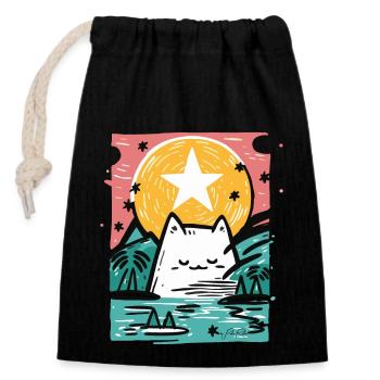 Chat endormi dans la nature - Sac cadeau en coton avec cordon (14 x 20 cm) - noir - Devant