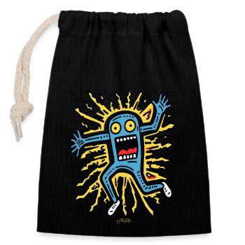 Playful Pop Art: Crazy Cartoon - Closable cotton gift bag (14x20cm) - black - Front