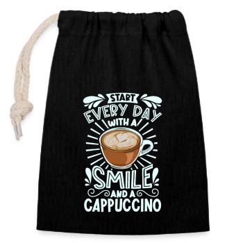 Souriez avec un cappuccino - Sac cadeau en coton avec cordon (14 x 20 cm) - noir - Devant