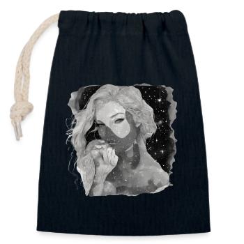 Fille éthérée et étoiles noir et blanc - Sac cadeau en coton avec cordon (14 x 20 cm) - bleu marine - Devant