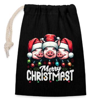 MERRY ChristMAST - Weihnachtsbraten Essen Mahlzeit - Verschließbarer Geschenkbeutel aus Baumwolle (14x20cm) - Schwarz - Vorne