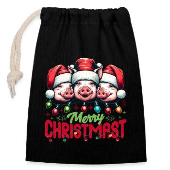 JOYEUX Noël - Repas de Noël rôti - Sac cadeau en coton avec cordon (14 x 20 cm) - noir - Devant