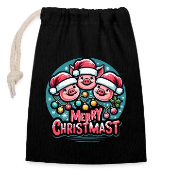 MERRY ChristMAST - Weihnachtsbraten Essen Mahlzeit - Verschließbarer Geschenkbeutel aus Baumwolle (14x20cm) - Schwarz - Vorne