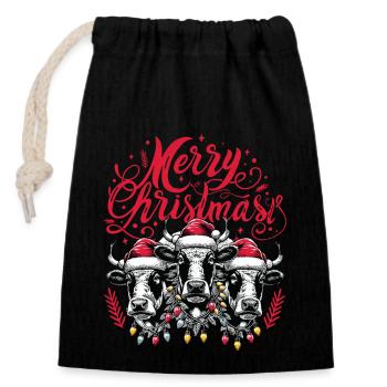 MERRY ChristMAST - Weihnachtsbraten Rinder Essen - Verschließbarer Geschenkbeutel aus Baumwolle (14x20cm) - Schwarz - Vorne