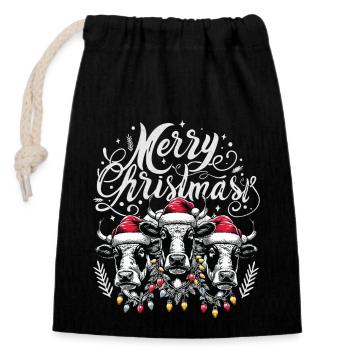 MERRY ChristMAST - Weihnachtsbraten Rinder Essen - Verschließbarer Geschenkbeutel aus Baumwolle (14x20cm) - Schwarz - Vorne