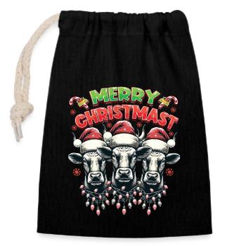 MERRY ChristMAST - Weihnachtsbraten Rinder Essen - Verschließbarer Geschenkbeutel aus Baumwolle (14x20cm) - Schwarz - Vorne