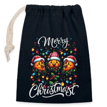 JOYEUX Noël - Repas de Noël rôti - Sac cadeau en coton avec cordon (14 x 20 cm) - bleu marine - Devant