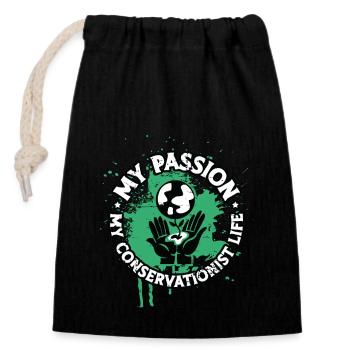 Conservationist My Passion My Environmentalist - Closable cotton gift bag (14x20cm) - black - Front