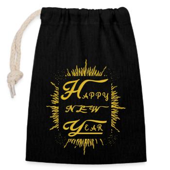Funkelndes Silvester Fest - Verschließbarer Geschenkbeutel aus Baumwolle (14x20cm) - Schwarz - Vorne
