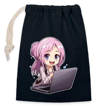 Kawaii Girl Anime et amateur d’anime de jeux vidéo - Sac cadeau en coton avec cordon (14 x 20 cm) - bleu marine - Devant