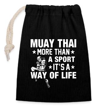 Le Muay Thai plus qu’un sport, c’est un art de vivre - Sac cadeau en coton avec cordon (14 x 20 cm) - noir - Devant