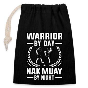 Guerrier le jour Nak Muay la nuit - Sac cadeau en coton avec cordon (14 x 20 cm) - noir - Devant