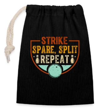Bowling Oberteil - Strike Spare Split Repeat - Verschließbarer Geschenkbeutel aus Baumwolle (14x20cm) - Schwarz - Vorne