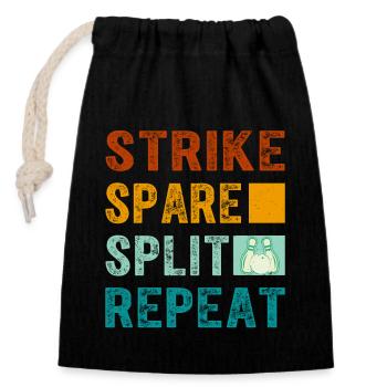 Bowling Oberteil - Strike Spare Split Repeat - Verschließbarer Geschenkbeutel aus Baumwolle (14x20cm) - Schwarz - Vorne