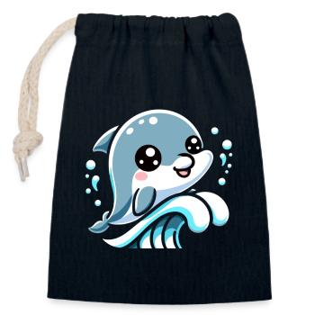 Adorable Dolphin Lover Graphic - Playful Sea Life - Closable cotton gift bag (14x20cm) - navy - Front