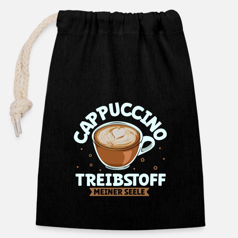 Mein Treibstoff ist Cappuccino - Verschließbarer Geschenkbeutel aus Baumwolle (14x20cm) - Schwarz