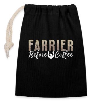 Farrier Before Coffee Metalworker Coffee Lover - Closable cotton gift bag (14x20cm) - black - Front
