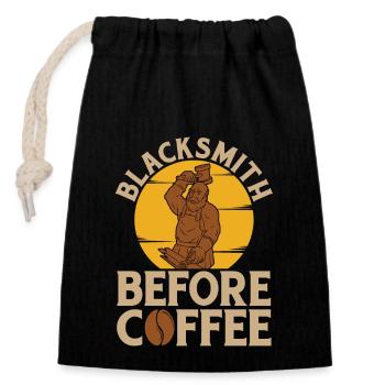 Blacksmith Before Coffee Ironworker Coffee Lover - Closable cotton gift bag (14x20cm) - black - Front