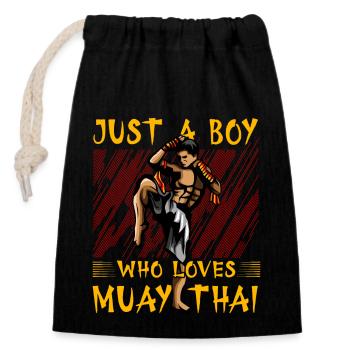 Juste un garçon qui aime le Muay Thai - Sac cadeau en coton avec cordon (14 x 20 cm) - noir - Devant