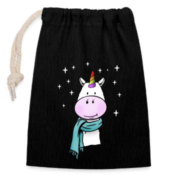 Cute unicorn with rainbow and winter scarf - Closable cotton gift bag (14x20cm) - black - Front