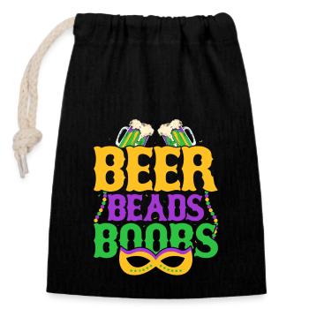 Beer Beads Boobs Mardi Gras Carnival - Closable cotton gift bag (14x20cm) - black - Front