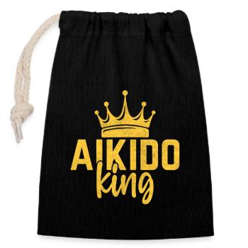 Aikido-König - Verschließbarer Geschenkbeutel aus Baumwolle (14x20cm) - Schwarz - Vorne