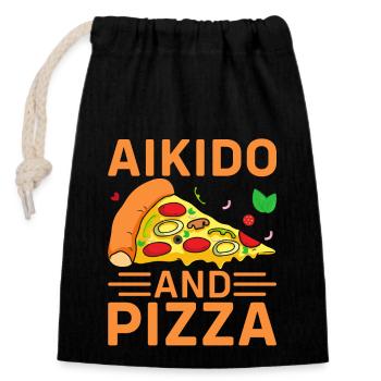 Aikido und Pizza - Verschließbarer Geschenkbeutel aus Baumwolle (14x20cm) - Schwarz - Vorne