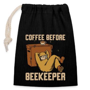 Beekeeper Coffee Before Beekeeping Coffee Lover - Verschließbarer Geschenkbeutel aus Baumwolle (14x20cm) - Schwarz - Vorne