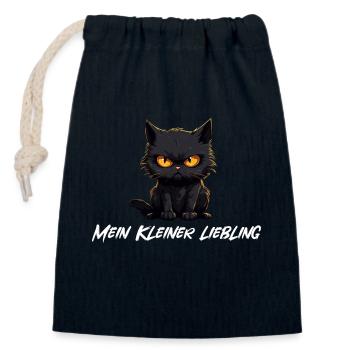 Chat Noir Mon Petit Chéri - Sac cadeau en coton avec cordon (14 x 20 cm) - bleu marine - Devant