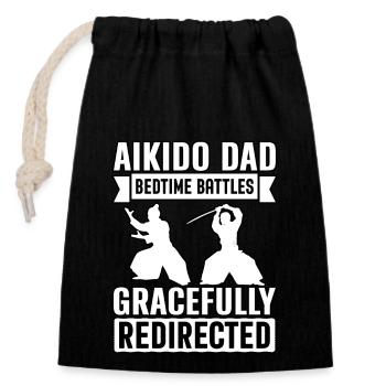 Aikido Dad bedtime battles gracefully redirected - Closable cotton gift bag (14x20cm) - black - Front