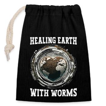 Lombriciculture Jardinage de vers de terre Vermiculture - Sac cadeau en coton avec cordon (14 x 20 cm) - noir - Devant
