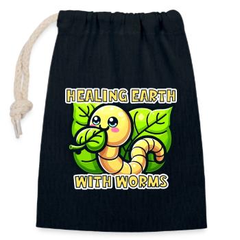 Lombriciculture Jardinage de vers de terre Vermiculture - Sac cadeau en coton avec cordon (14 x 20 cm) - bleu marine - Devant