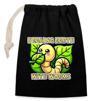 Lombriciculture Jardinage de vers de terre Vermiculture - Sac cadeau en coton avec cordon (14 x 20 cm) - noir - Devant