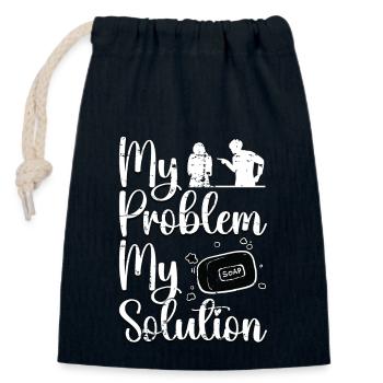 Savonnier Mon problème Ma solution Pictogramme Maman Papa - Sac cadeau en coton avec cordon (14 x 20 cm) - bleu marine - Devant