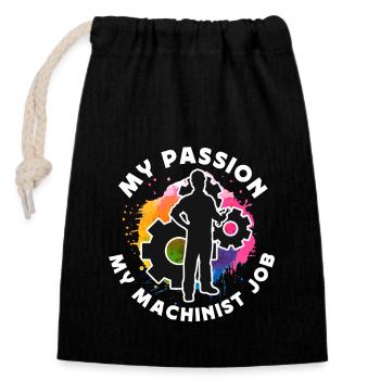 Machinist My Passion My Machinist Job CNC Operator - Closable cotton gift bag (14x20cm) - black - Front