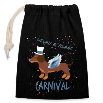 Dachshund, Carnival, Carnival, Helau, Alaaf - Closable cotton gift bag (14x20cm) - black - Front