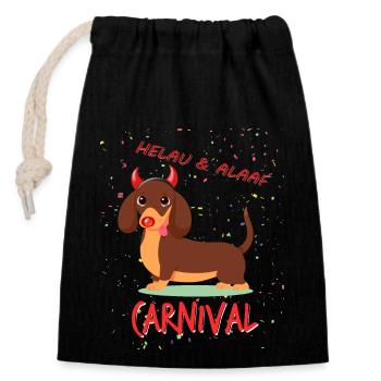 Dachshund, Carnival, Carnival, Helau, Alaaf, Devil - Closable cotton gift bag (14x20cm) - black - Front