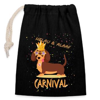Dachshund, Carnival, Carnival, Helau, Alaaf, King - Closable cotton gift bag (14x20cm) - black - Front