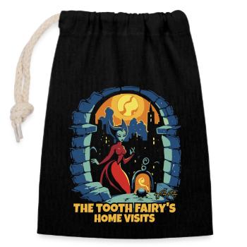 The House Visits of the Charming Tooth Fairy - Closable cotton gift bag (14x20cm) - black - Front