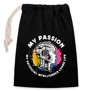 Intelligence artificielle Ma passion Mon programmeur - Sac cadeau en coton avec cordon (14 x 20 cm) - noir - Devant