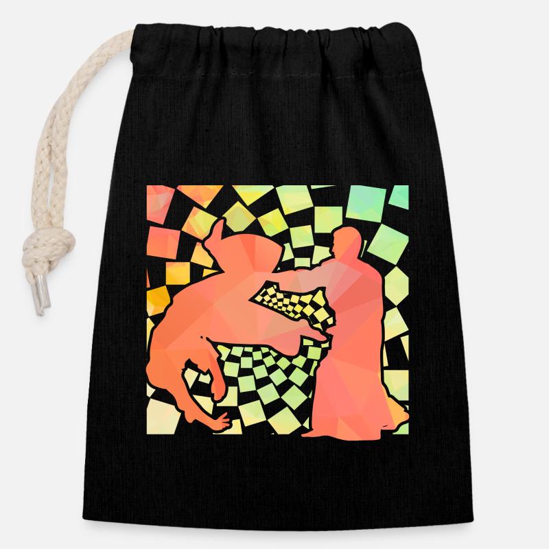 Aïkido - Sac cadeau en coton avec cordon (14 x 20 cm) - noir