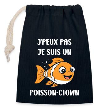 Humour petit poisson clown - Sac cadeau en coton avec cordon (14 x 20 cm) - bleu marine - Devant