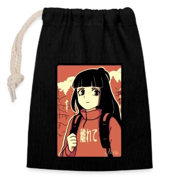 Manga Anime Girl auf Wanderung - Verschließbarer Geschenkbeutel aus Baumwolle (14x20cm) - Schwarz - Vorne
