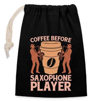 Joueur de saxophone Café Jazz Musique Amateur de café - Sac cadeau en coton avec cordon (14 x 20 cm) - noir - Devant