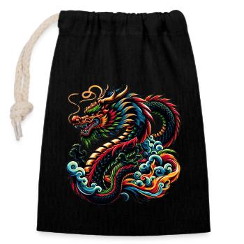 Farbenfrohes künstlerisches Design des chinesischen Drachen - Verschließbarer Geschenkbeutel aus Baumwolle (14x20cm) - Schwarz - Vorne