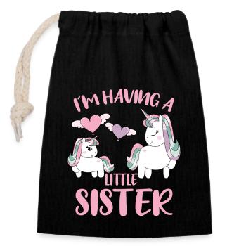 Baby Reveal In Having A Little Sister Unicorn - Closable cotton gift bag (14x20cm) - black - Front